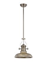 Peninaro 1 Light Multi Height Pendant E27 With 30cm Round Glass Shade, Polished Nickel/Smoked