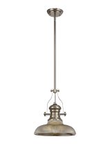 Peninaro 1 Light Pendant E27 With 30cm Round Glass Shade, Polished Nickel/Smoked