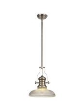 Peninaro 1 Light Pendant E27 With 30cm Round Glass Shade, Polished Nickel/Clear