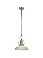 Peninaro 1 Light Multi Height Pendant E27 With 30cm Round Glass Shade, Polished Nickel/Clear