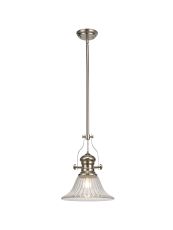 Peninaro 1 Light Pendant E27 With 30cm Bell Glass Shade, Polished Nickel/Clear