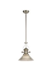 Peninaro 1 Light Pendant E27 With 30cm Cone Glass Shade, Polished Nickel/Clear