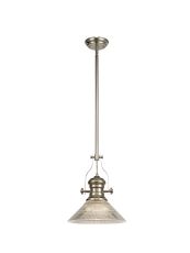Peninaro 1 Light Multi Height Pendant E27 With 30cm Cone Glass Shade, Polished Nickel/Clear
