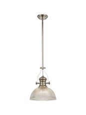 Peninaro 1 Light Pendant E27 With 30cm Dome Glass Shade, Polished Nickel/Clear
