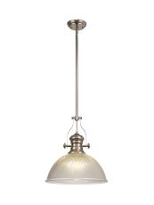 Peninaro 1 Light Pendant E27 With 38cm Dome Glass Shade, Polished Nickel/Clear