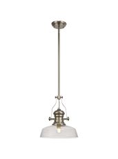Peninaro 1 Light Multi Height Pendant E27 With 30cm Flat Round Glass Shade, Polished Nickel/Clear