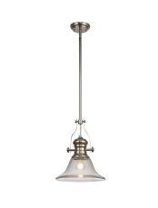 Peninaro 1 Light Multi Height Pendant E27 With 30cm Smooth Bell Glass Shade, Polished Nickel/Clear