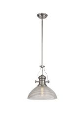 Peninaro 1 Light Pendant E27 With 33.5cm Prismatic Glass Shade, Polished Nickel/Clear