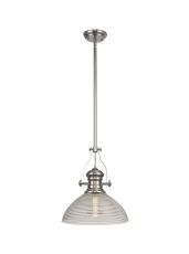 Peninaro 1 Light Multi Height Pendant E27 With 33.5cm Prismatic Glass Shade, Polished Nickel/Clear