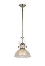 Peninaro 1 Light Pendant E27 With 30cm Prismatic Glass Shade, Polished Nickel/Clear