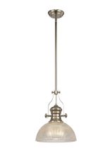 Peninaro 1 Light Multi Height Pendant E27 With 30cm Prismatic Glass Shade, Polished Nickel/Clear