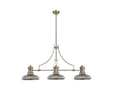 Peninaro 3 Light Linear Pendant E27 With 30cm Round Glass Shade, Antique Brass, Smoked