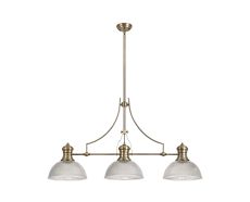 Peninaro 3 Light Linear Pendant E27 With 30cm Dome Glass Shade, Antique Brass, Clear