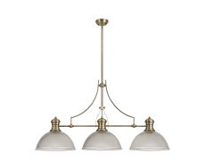 Peninaro 3 Light Linear Pendant E27 With 38cm Dome Glass Shade, Antique Brass, Clear
