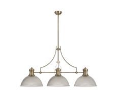 Peninaro 3 Light Linear Multi Height Pendant E27 With 38cm Dome Glass Shade, Antique Brass, Clear