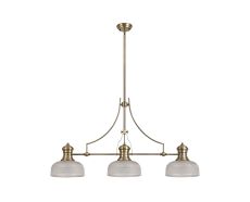 Peninaro 3 Light Linear Pendant E27 With 26.5cm Prismatic Glass Shade, Antique Brass, Clear