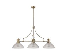 Peninaro 3 Light Linear Pendant E27 With 33.5cm Prismatic Glass Shade, Antique Brass, Clear