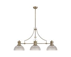 Peninaro 3 Light Linear Pendant E27 With 30cm Prismatic Glass Shade, Antique Brass, Clear