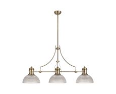 Peninaro 3 Light Linear Multi Height Pendant E27 With 30cm Prismatic Glass Shade, Antique Brass, Clear