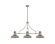 Peninaro 3 Light Linear Multi Height Pendant E27 With 30cm Round Glass Shade, Polished Nickel, Smoked