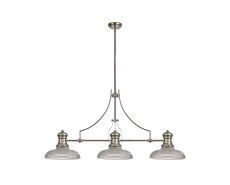 Peninaro 3 Light Linear Pendant E27 With 30cm Round Glass Shade, Polished Nickel, Clear