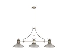 Peninaro 3 Light Linear Multi Height Pendant E27 With 30cm Round Glass Shade, Polished Nickel, Clear