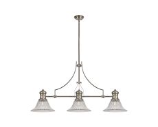 Peninaro 3 Light Linear Pendant E27 With 30cm Bell Glass Shade, Polished Nickel, Clear