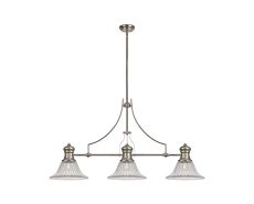 Peninaro 3 Light Linear Multi Height Pendant E27 With 30cm Bell Glass Shade, Polished Nickel, Clear