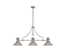 Peninaro 3 Light Linear Pendant E27 With 30cm Cone Glass Shade, Polished Nickel, Clear
