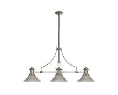 Peninaro 3 Light Linear Multi Height Pendant E27 With 30cm Cone Glass Shade, Polished Nickel, Clear