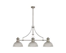 Peninaro 3 Light Linear Pendant E27 With 30cm Dome Glass Shade, Polished Nickel, Clear