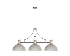 Peninaro 3 Light Linear Pendant E27 With 38cm Dome Glass Shade, Polished Nickel, Clear
