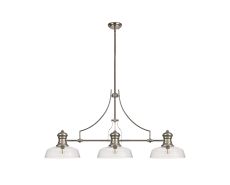 Peninaro 3 Light Linear Pendant E27 With 30cm Flat Round Glass Shade, Polished Nickel, Clear