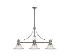 Peninaro 3 Light Linear Pendant E27 With 30cm Smooth Bell Glass Shade, Polished Nickel, Clear