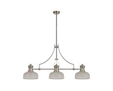 Peninaro 3 Light Linear Pendant E27 With 26.5cm Prismatic Glass Shade, Polished Nickel, Clear
