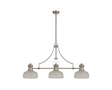 Peninaro 3 Light Linear Multi Height Pendant E27 With 26.5cm Prismatic Glass Shade, Polished Nickel, Clear