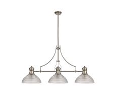 Peninaro 3 Light Linear Pendant E27 With 33.5cm Prismatic Glass Shade, Polished Nickel, Clear