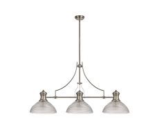 Peninaro 3 Light Linear Multi Height Pendant E27 With 33.5cm Prismatic Glass Shade, Polished Nickel, Clear