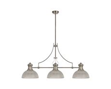 Peninaro 3 Light Linear Pendant E27 With 30cm Prismatic Glass Shade, Polished Nickel, Clear
