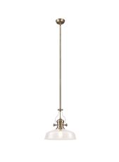 Peninaro Pendant With 38cm Flat Round Shade, 1 x E27, Antique Brass/Clear Glass
