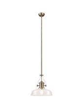 Peninaro Multi Height Pendant With 38cm Flat Round Shade, 1 x E27, Antique Brass/Clear Glass