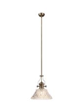 Peninaro Pendant With 38cm Patterned Round Shade, 1 x E27, Antique Brass/Clear Glass