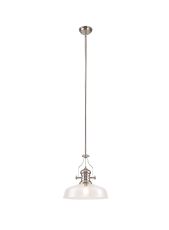 Peninaro Pendant With 38cm Flat Round Shade, 1 x E27, Polished Nickel/Clear Glass
