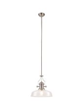 Peninaro Multi Height Pendant With 38cm Flat Round Shade, 1 x E27, Polished Nickel/Clear Glass