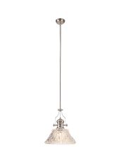 Peninaro Multi Height Pendant With 38cm Patterned Round Shade, 1 x E27, Polished Nickel/Clear Glass Item Weight: 6.5kg