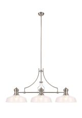 Peninaro Linear Pendant With 38cm Flat Round Shade, 3 x E27, Polished Nickel/Clear Glass