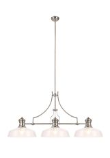 Peninaro Linear Multi Height Pendant With 38cm Flat Round Shade, 3 x E27, Polished Nickel/Clear Glass