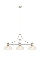 Peninaro Linear Multi Height Pendant With 30cm Flat Round Patterned Shade, 3 x E27, Polished Nickel/Clear Glass