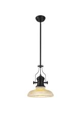 Peninaro 1 Light Multi Height Pendant E27 With 30cm Round Glass Shade, Matt Black/Amber