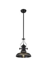 Peninaro 1 Light Multi Height Pendant E27 With 30cm Round Glass Shade, Matt Black/Smoked